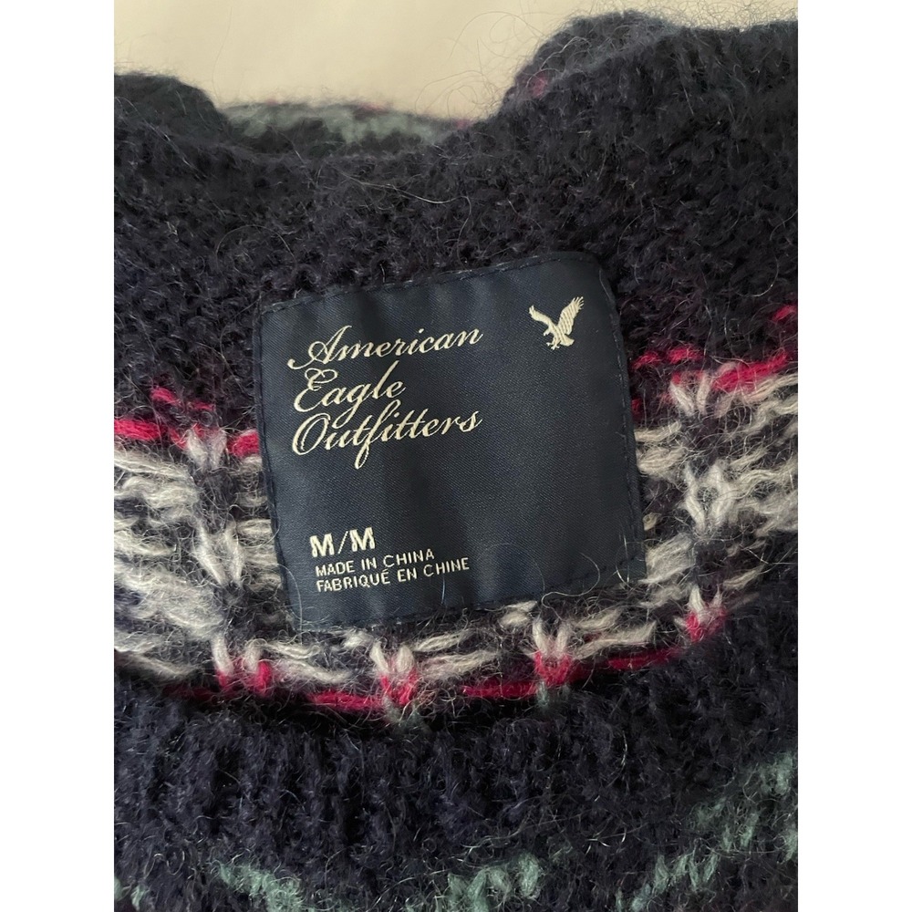 American Eagle Women M Sweater Mohair Wool Tunic Nordic Long Skinny Fairisle Y2K - Picture 7 of 13
